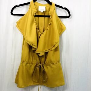 Aryn K. Women's Racerback Ruffle Tie Waist Top Blouse Mustard Yellow Size XS